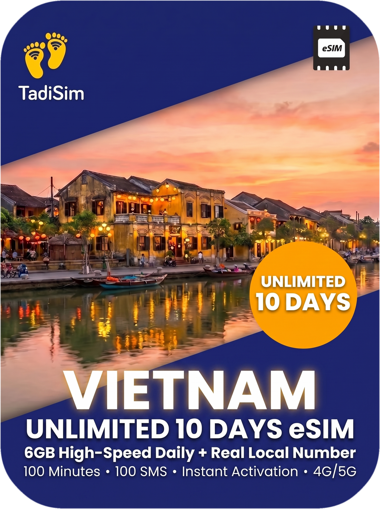 Vietnam unlimited eSIM 10 days with 6GB daily high-speed data and local phone number by TadiSim