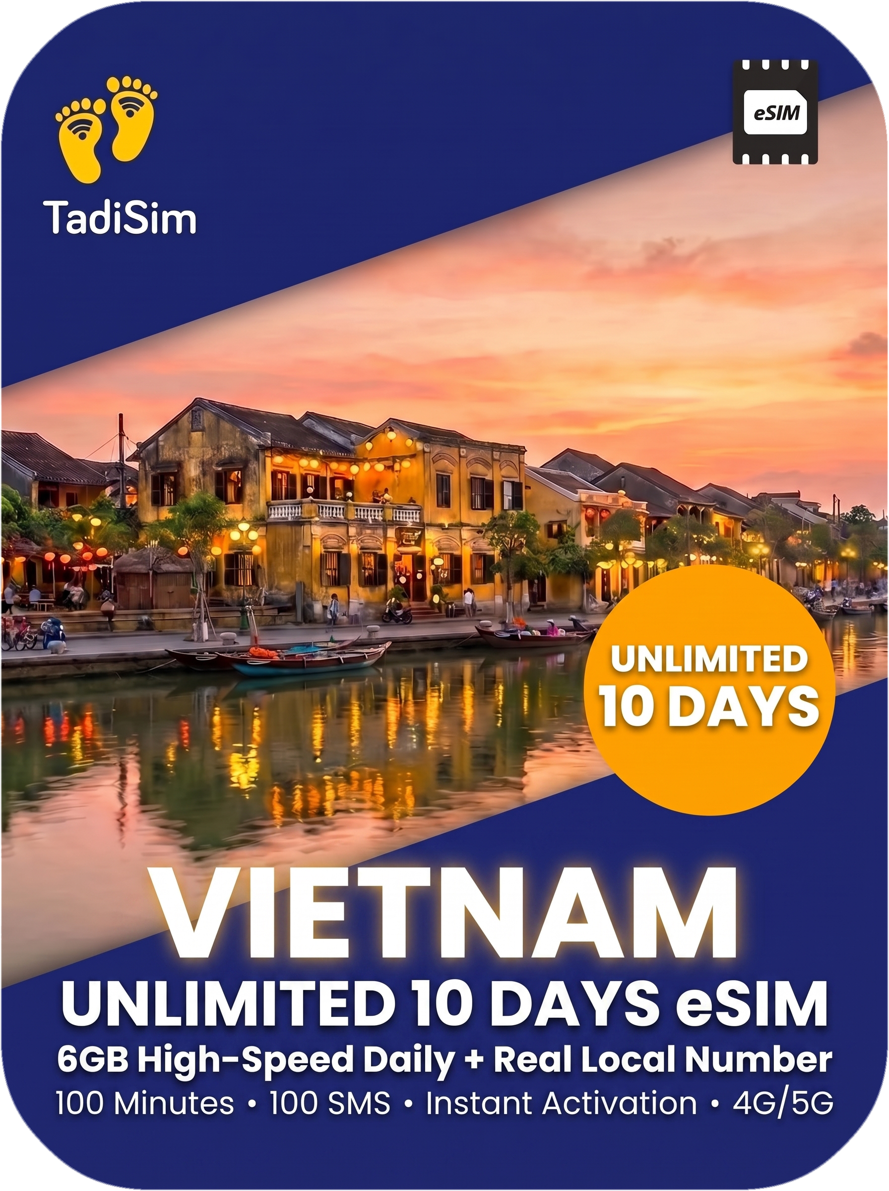 Vietnam unlimited eSIM 10 days with 6GB daily high-speed data and local phone number by TadiSim
