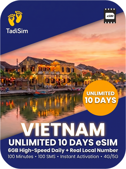 Vietnam unlimited eSIM 10 days with 6GB daily high-speed data and local phone number by TadiSim