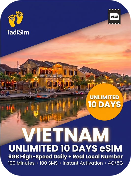 Vietnam unlimited eSIM 10 days with 6GB daily high-speed data and local phone number by TadiSim
