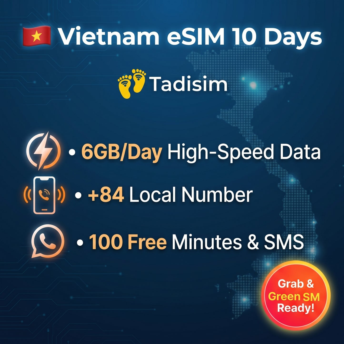 Vietnam eSIM 10 Days: 6GB/Day + Local Number